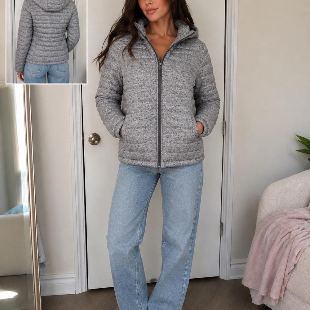 New with tags gray heathered puffer jacket in women's size Medium